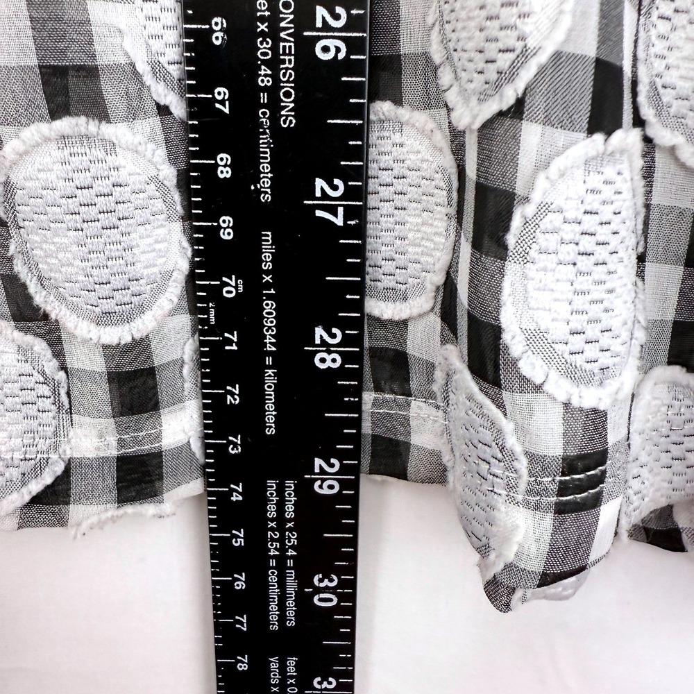 Erin London Blouse Size L Black White Burnout Polka Dot Sheer Button Up Pockets - Picture 7 of 9